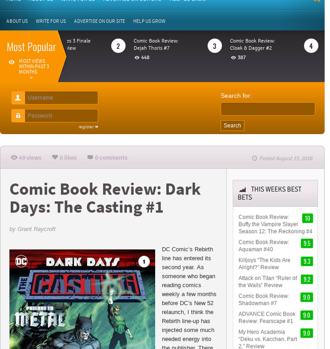 Comic Book Review: Dark Days: The Casting #1