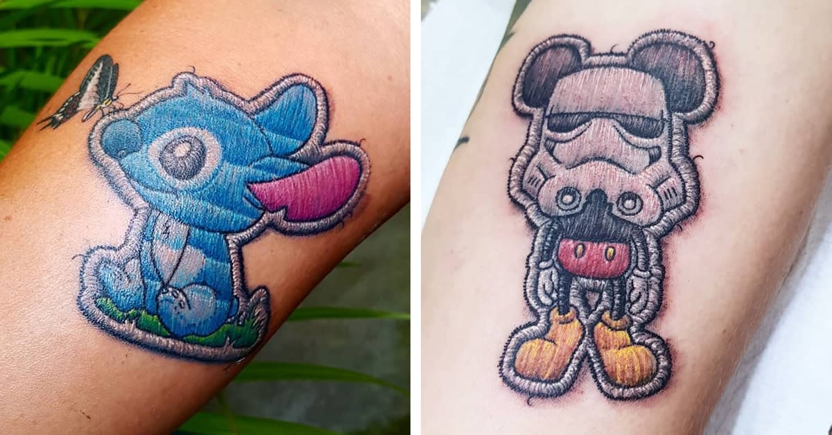 Artist Creates Embroidered Patch Tattoos That Look Like They’re Stitched into Skin