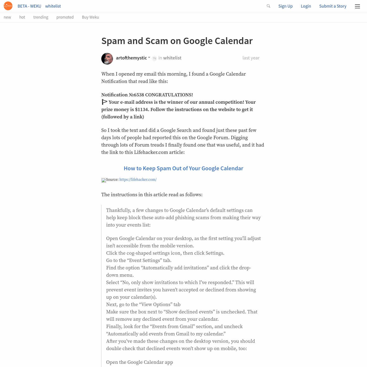 Spam and Scam on Google Calendar