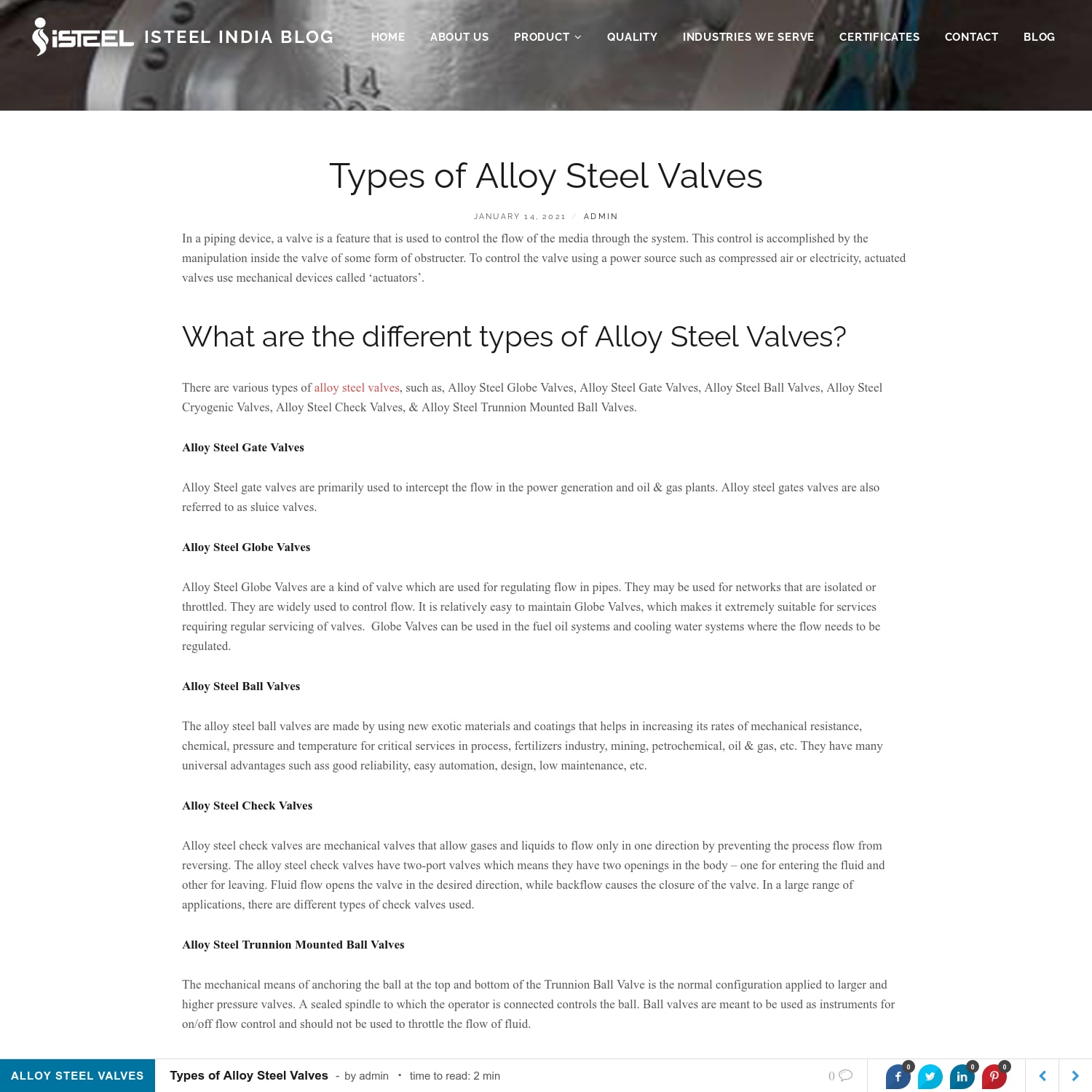 Types of Alloy Steel Valves