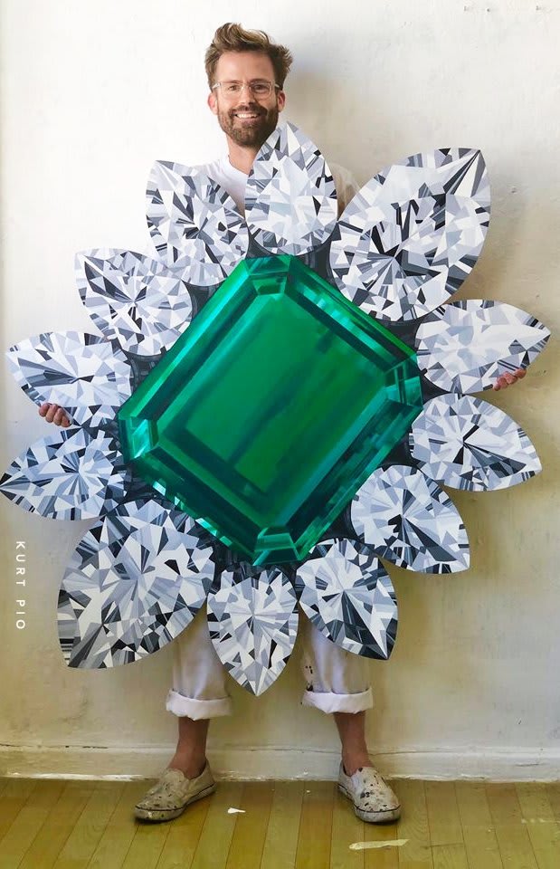 "The Elizabeth Taylor Bulgari brooch pendent. Gifted to Elizabeth by Richard Burton while filming ‘Cleopatra’ in Rome. It was the start of a love affair." Large-scale paintings on panel (+ info on his show at @galleryorange NOLA ) by KurtPio :