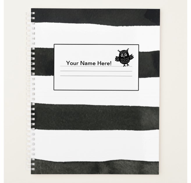 Personalized Black and White Striped Owl Design Planner