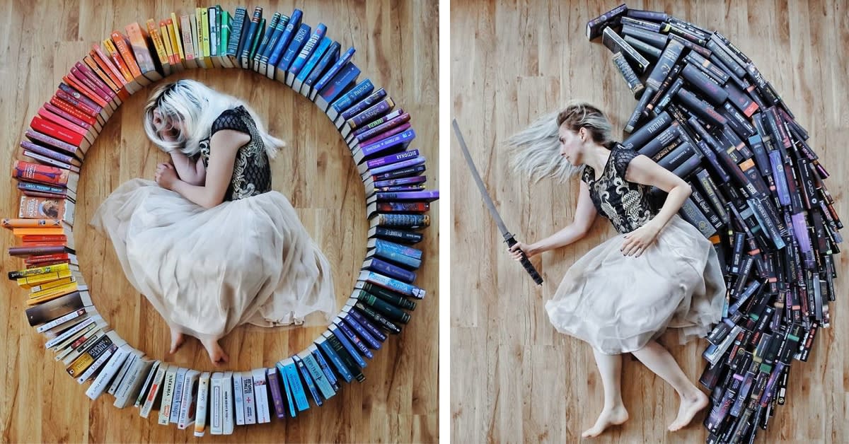 Book Lover Arranges Her Huge Library of Novels Into Imaginative Scenes