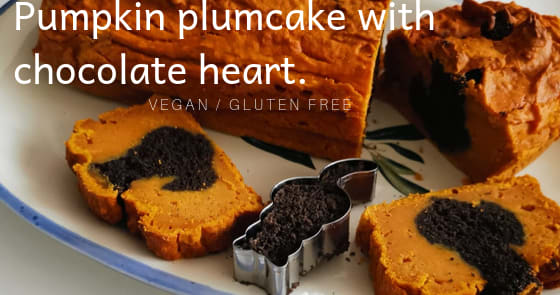 Pumpkin plumcake with chocolate heart. Vegan gluten free