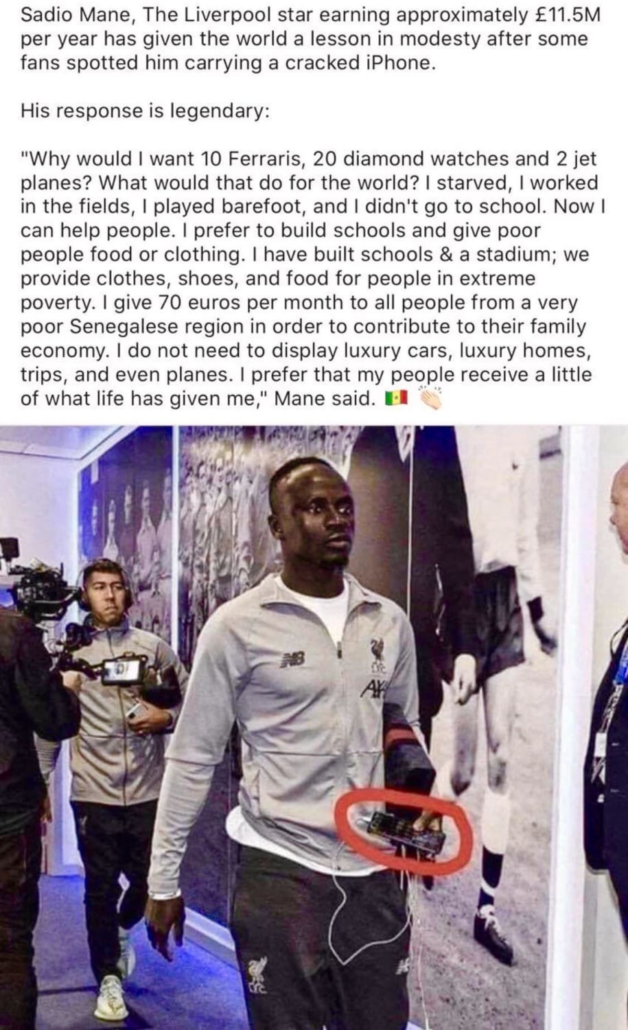 Sadio Mane giving to others instead of buying for himself