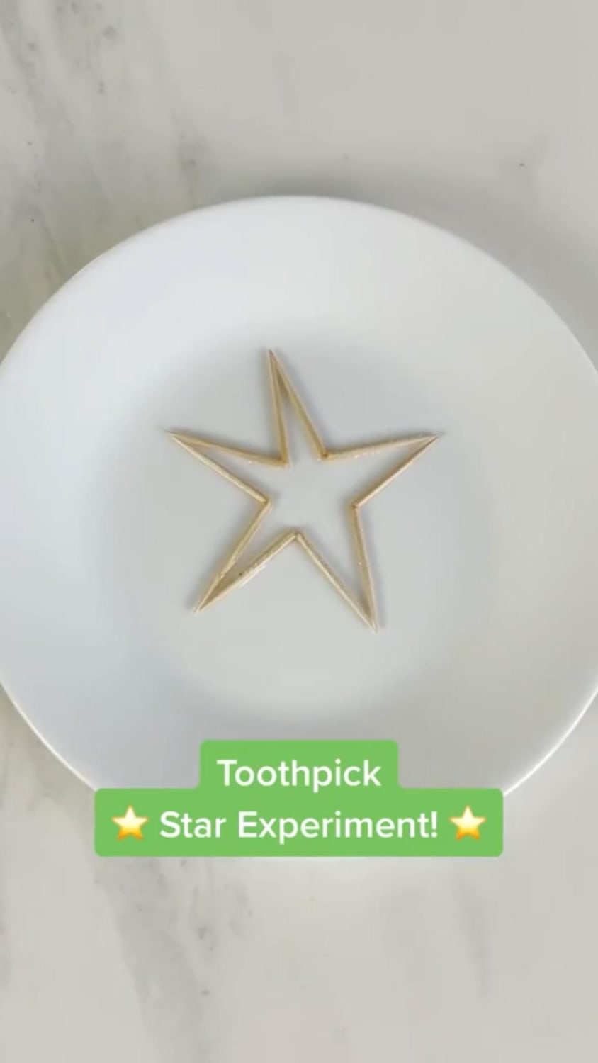 Toothpick star experiment. Easy and budget-friendly science experiment for kids!