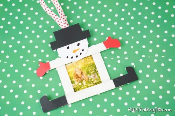Adorable Snowman Craft Stick Photo Ornament