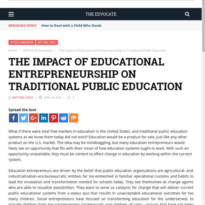 The Impact of Educational Entrepreneurship on Traditional Public Education - The Edvocate