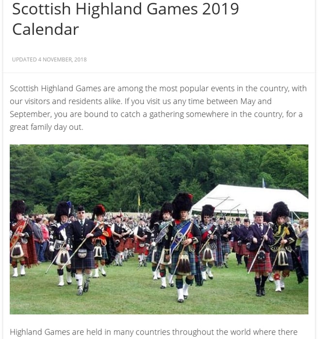 Scottish Highland Games 2019 Calendar