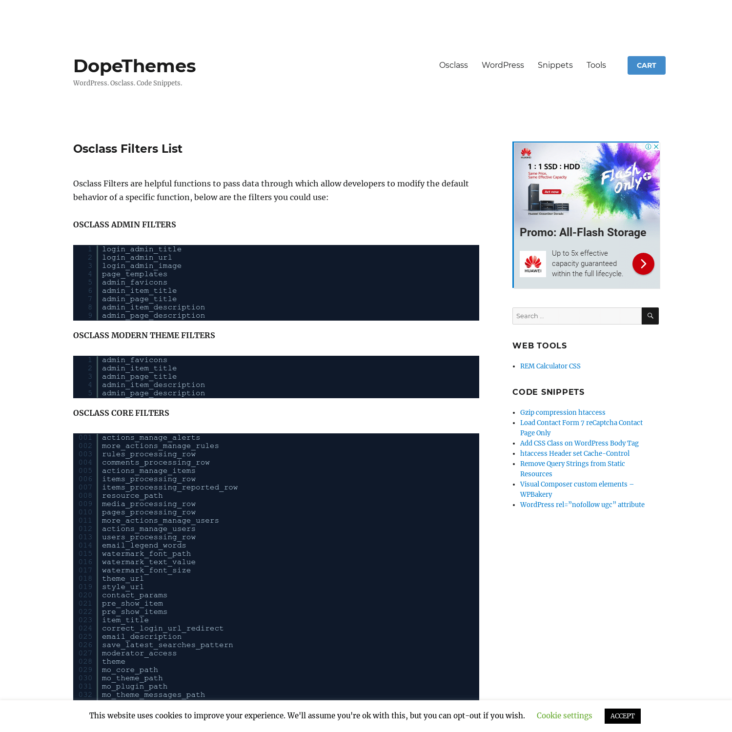 Osclass List of Filters - Snippets / DopeThemes