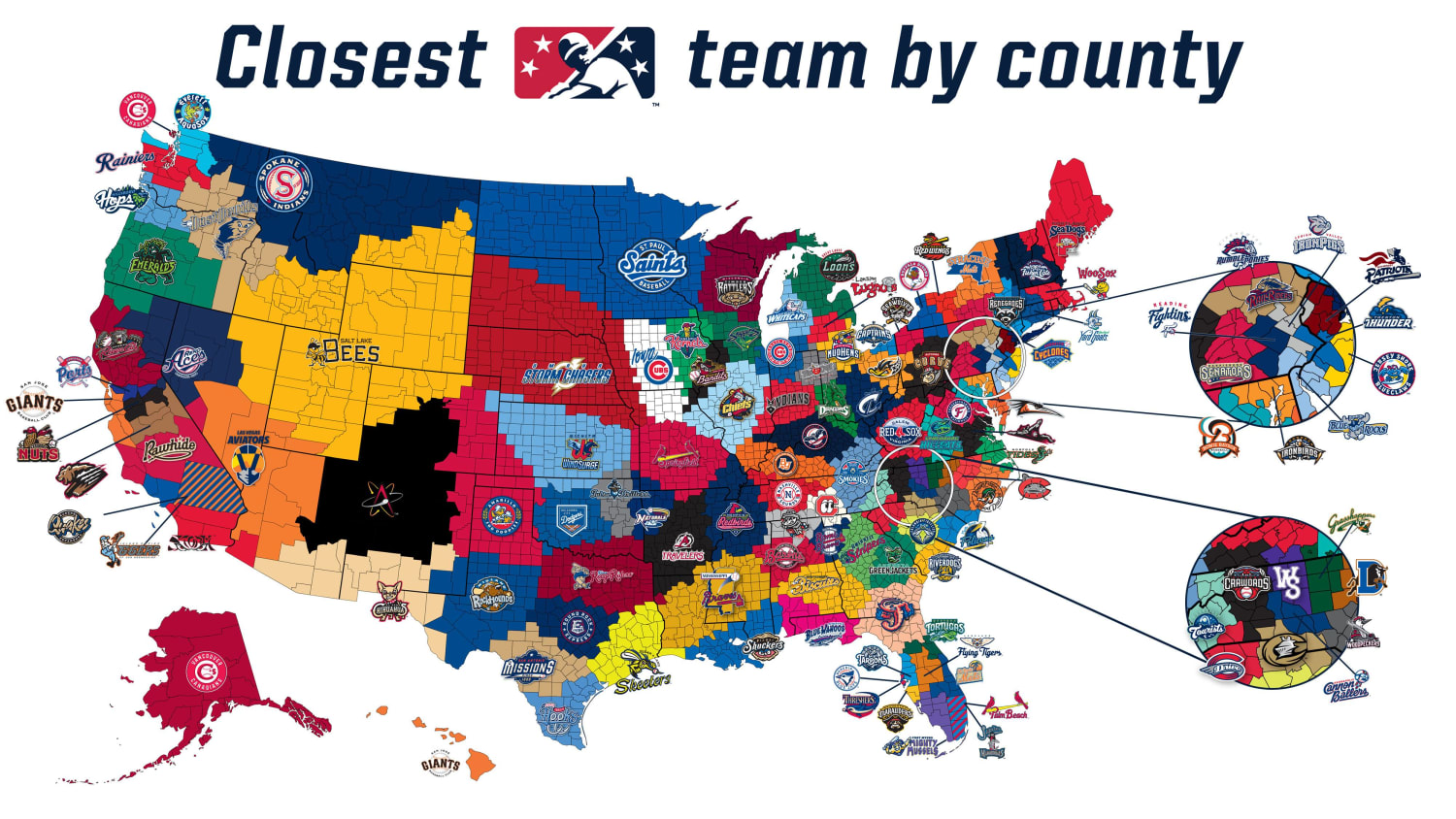 Closest Minor League Baseball Team by County
