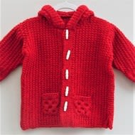 Hand Knitted Baby's Duffle Coat, Children's Hooded Coat