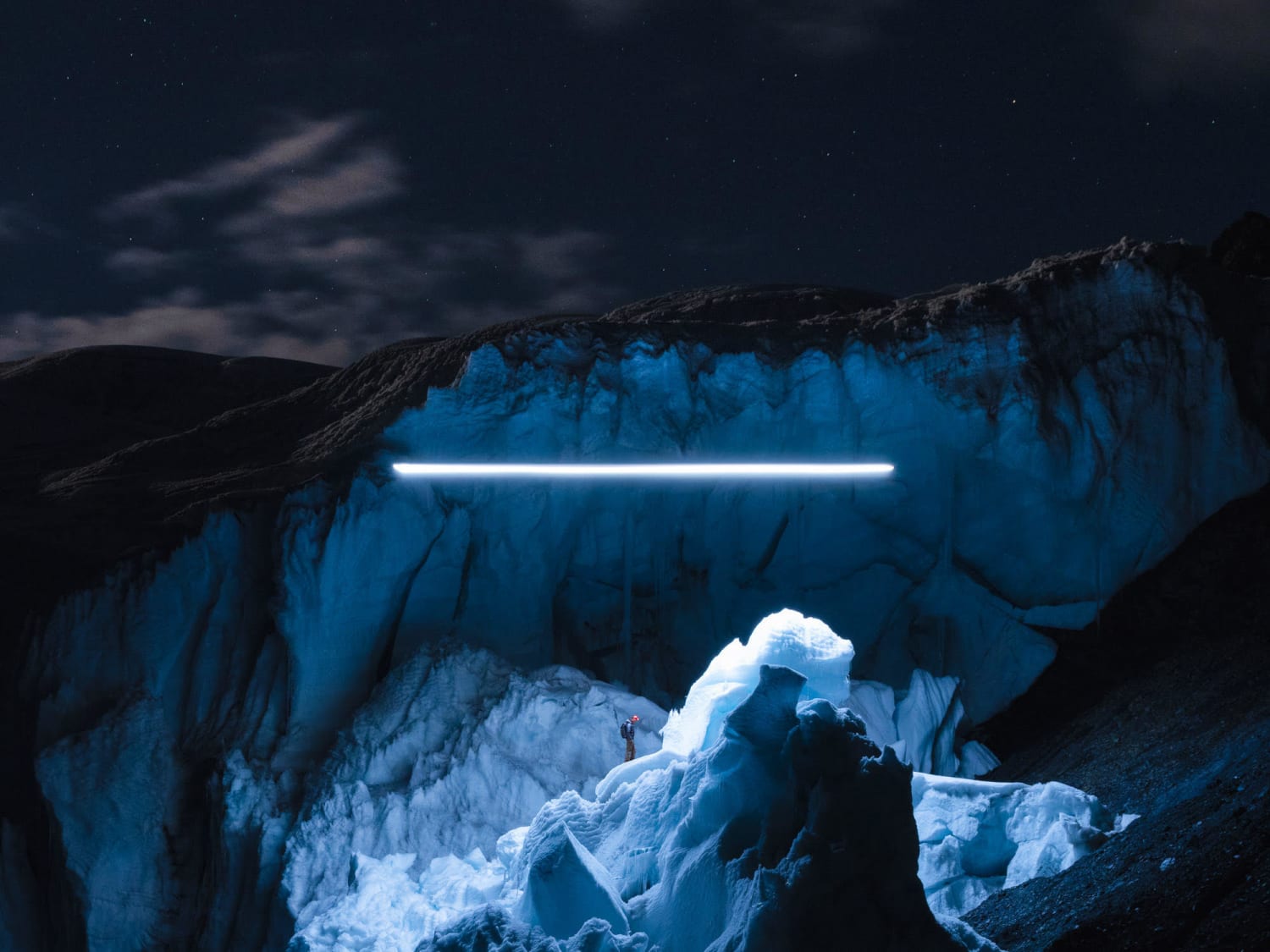 A Rare Tropical Glacier Captured at Night in Drone-Illuminated Photographs by Reuben Wu — Colossal