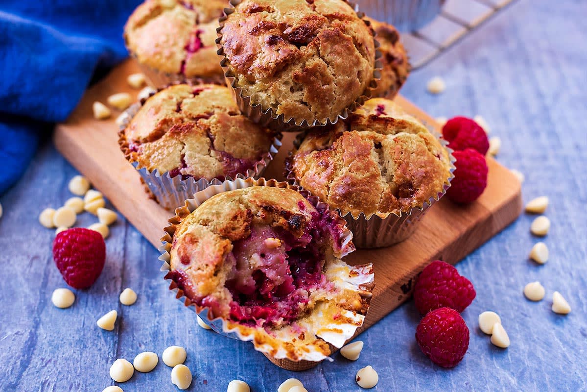 White Chocolate and Raspberry Muffins - Hungry Healthy Happy