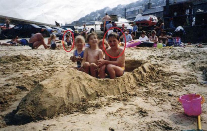 This was a photo taken 11 years before a couple Nick Wheeler and Aimee Maiden got married. It was a picture of Nick at the beach in Cornwall,England. They would later get married and saw this picture in Nick’s grandparents photo albums, to find Aimee was at the beach in the photo behind him.