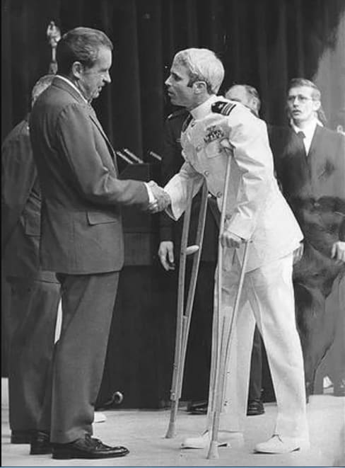 John McCain welcomed home by President Nixon after 5 1/2 years of torture as a Vietnam POW in 1973