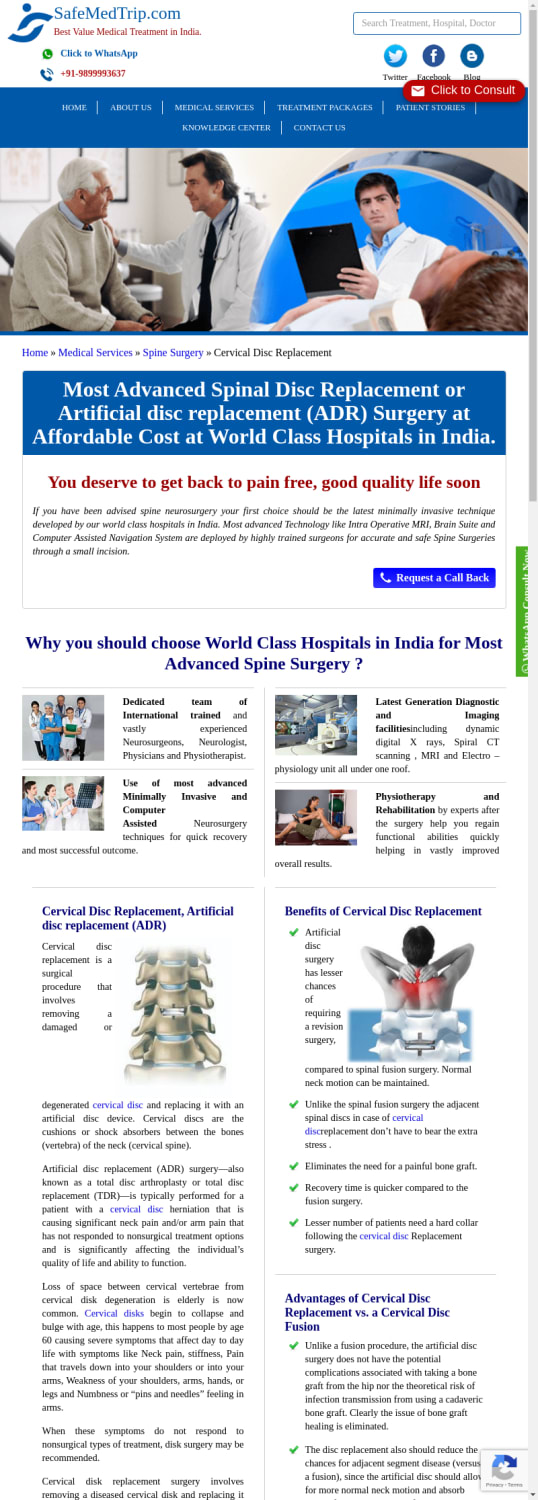 Cost of Cervical Disc Replacement Surgery in India from Top Hospitals and Doctors