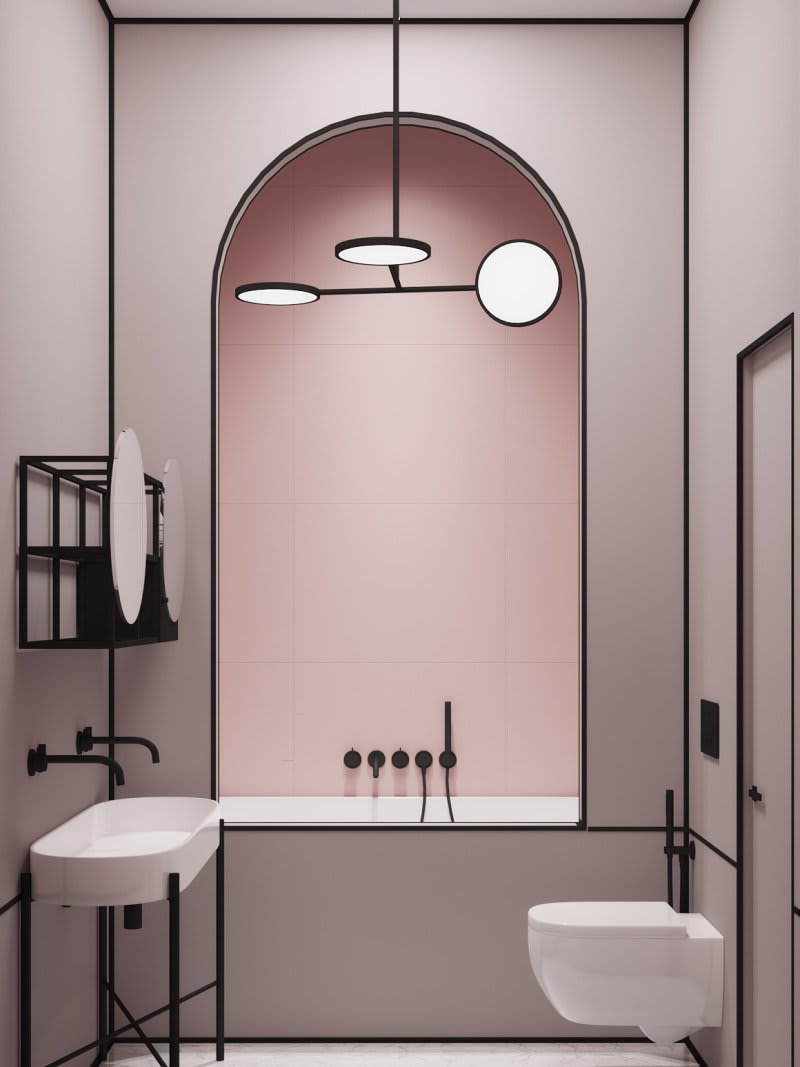 Small bathrooms can have architectural character as well: