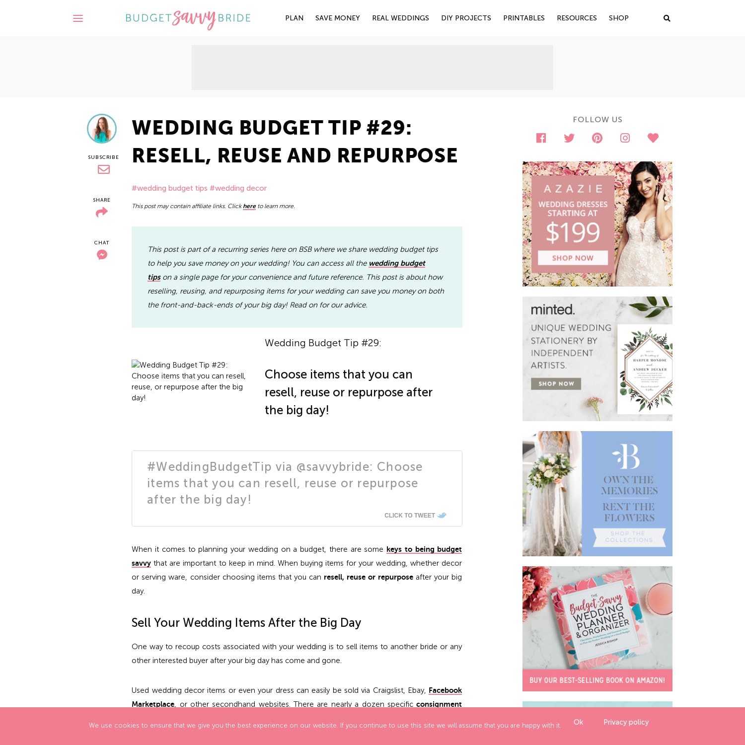 Wedding Budget Tip #29: Resell, Reuse and Repurpose