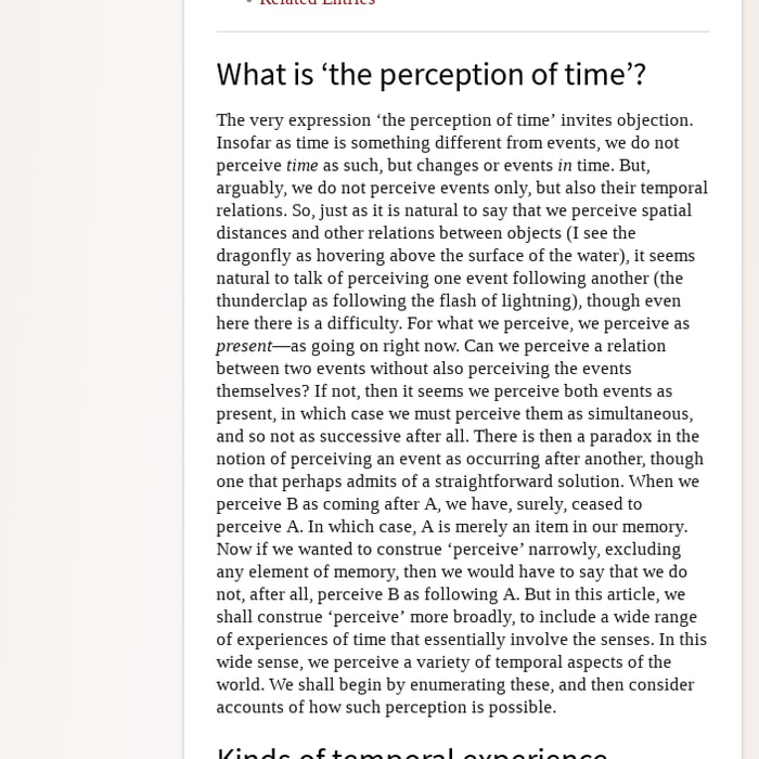 The Experience and Perception of Time (Stanford Encyclopedia of Philosophy)