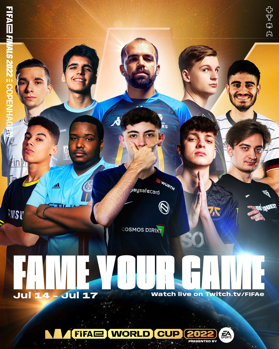 It's FIFAeWorldCup week 🤩🔥 32 Players. 500K USD prize pool. One trophy. FameYourGame Live from 14 to 17 July on 👉