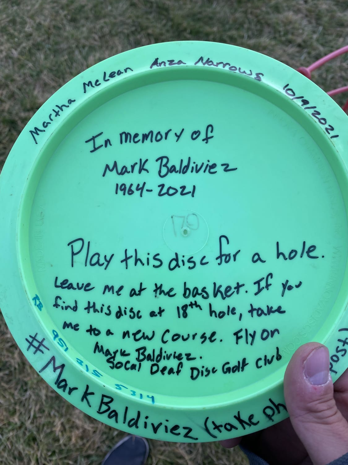 Stumbled upon this disc at my local course. Mark wherever your spirit may be, your disc is flying in your honor. Rest in peace.