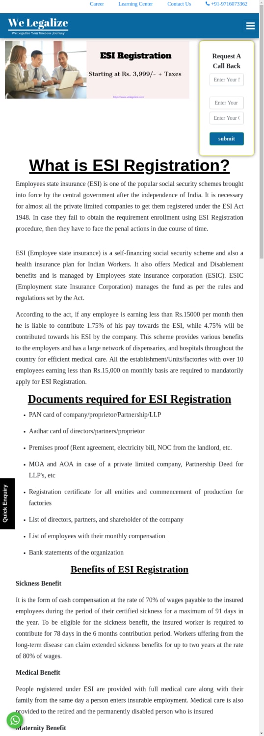 ESI Registration Online in Delhi, India