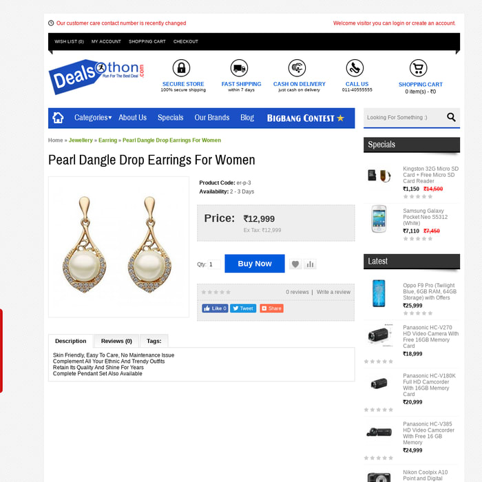 Pearl Dangle Drop Earrings For Women