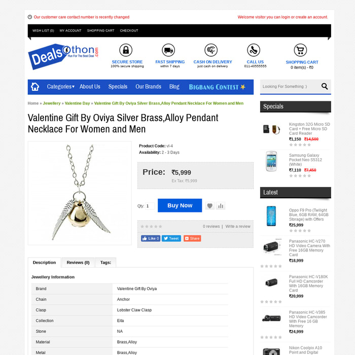 Valentine Gift By Oviya Silver Brass,Alloy Pendant Necklace For Women and Men