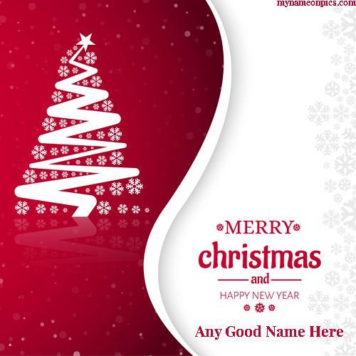Merry Christmas Tree And Happy New Year Greeting Card With Name