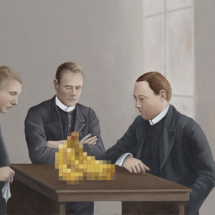 Pixelated Glitches Interrupt Painted Portraits of Victorian Families, Still Lifes, and Birds