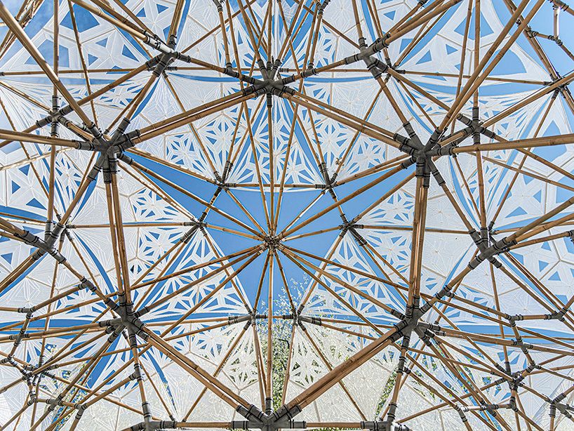 students at ETH zurich have used innovative technology to create an extremely lightweight pavilion using bamboo