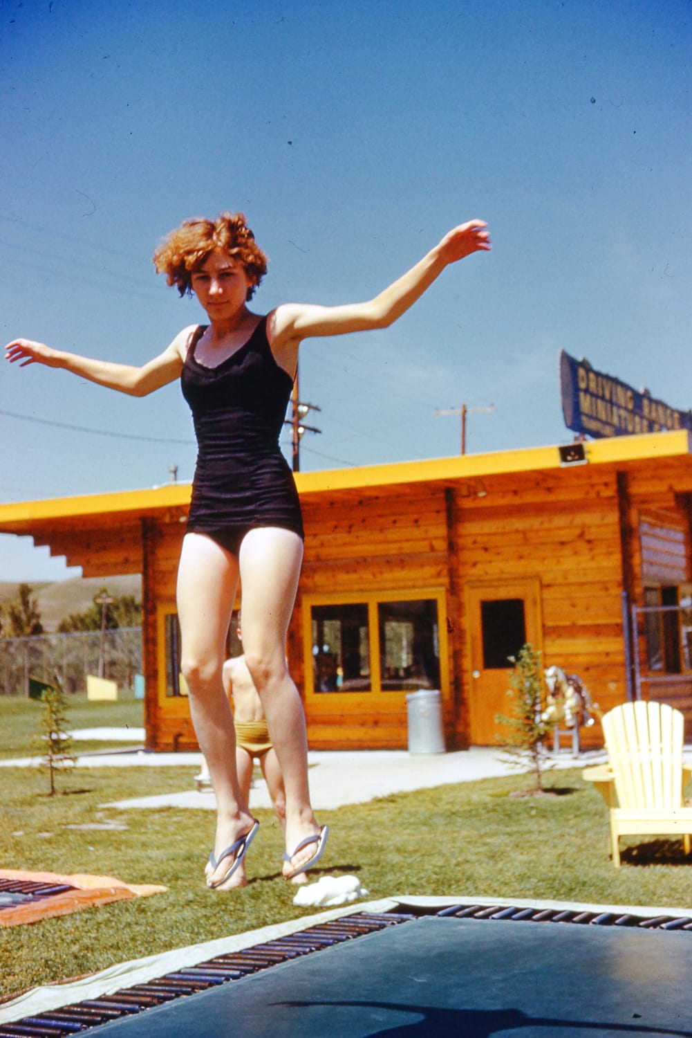 July 1963. First encounter ever with a trampoline. At a “ fun park “