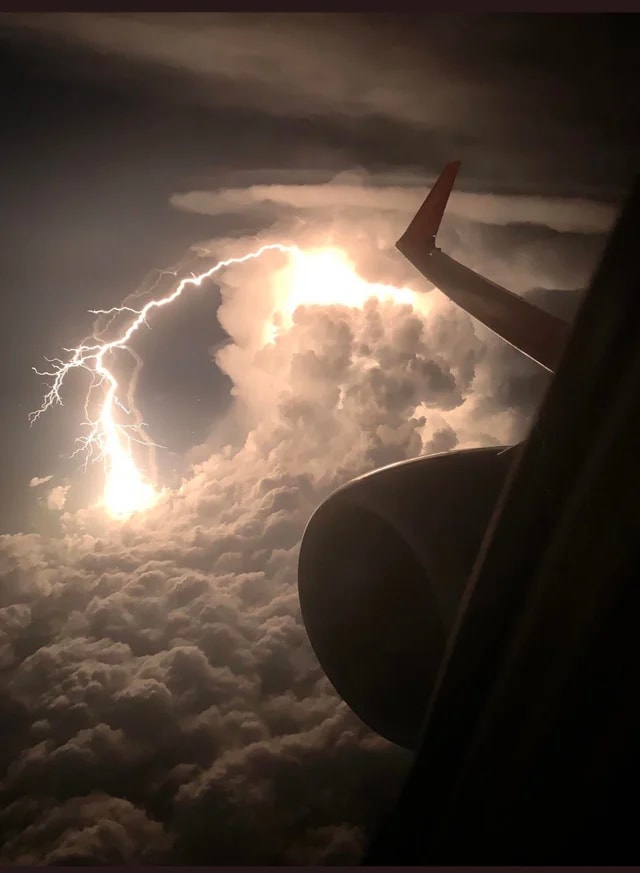 This view of lightning from an airplane