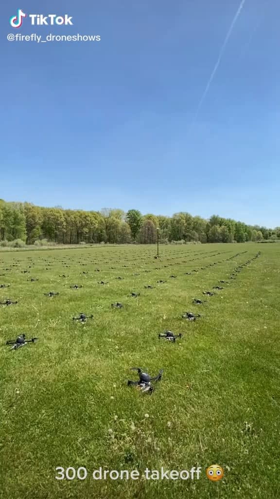 300 drones taking off