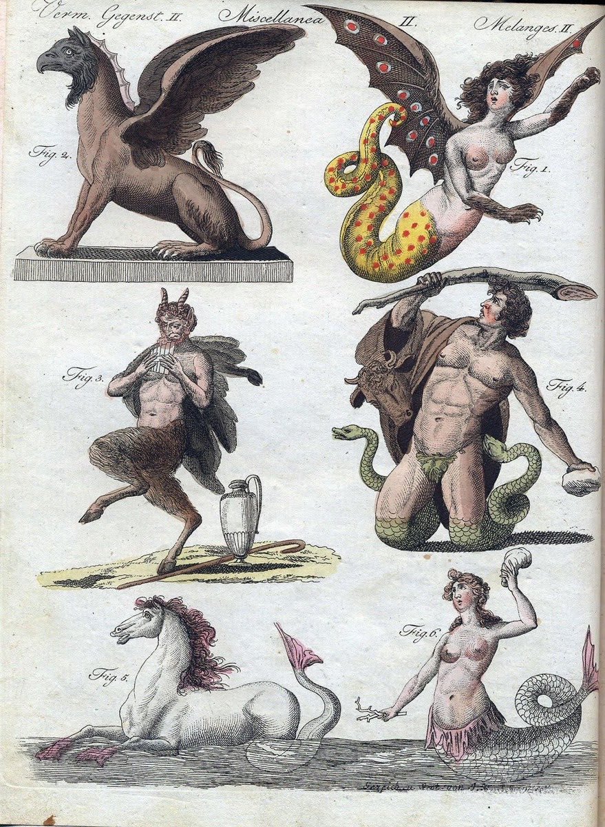 Mythological and legendary creatures from Friedrich Justin Bertuch’s BILDERBUCH FÜR KINDER (Picture Book for Children). 1806.