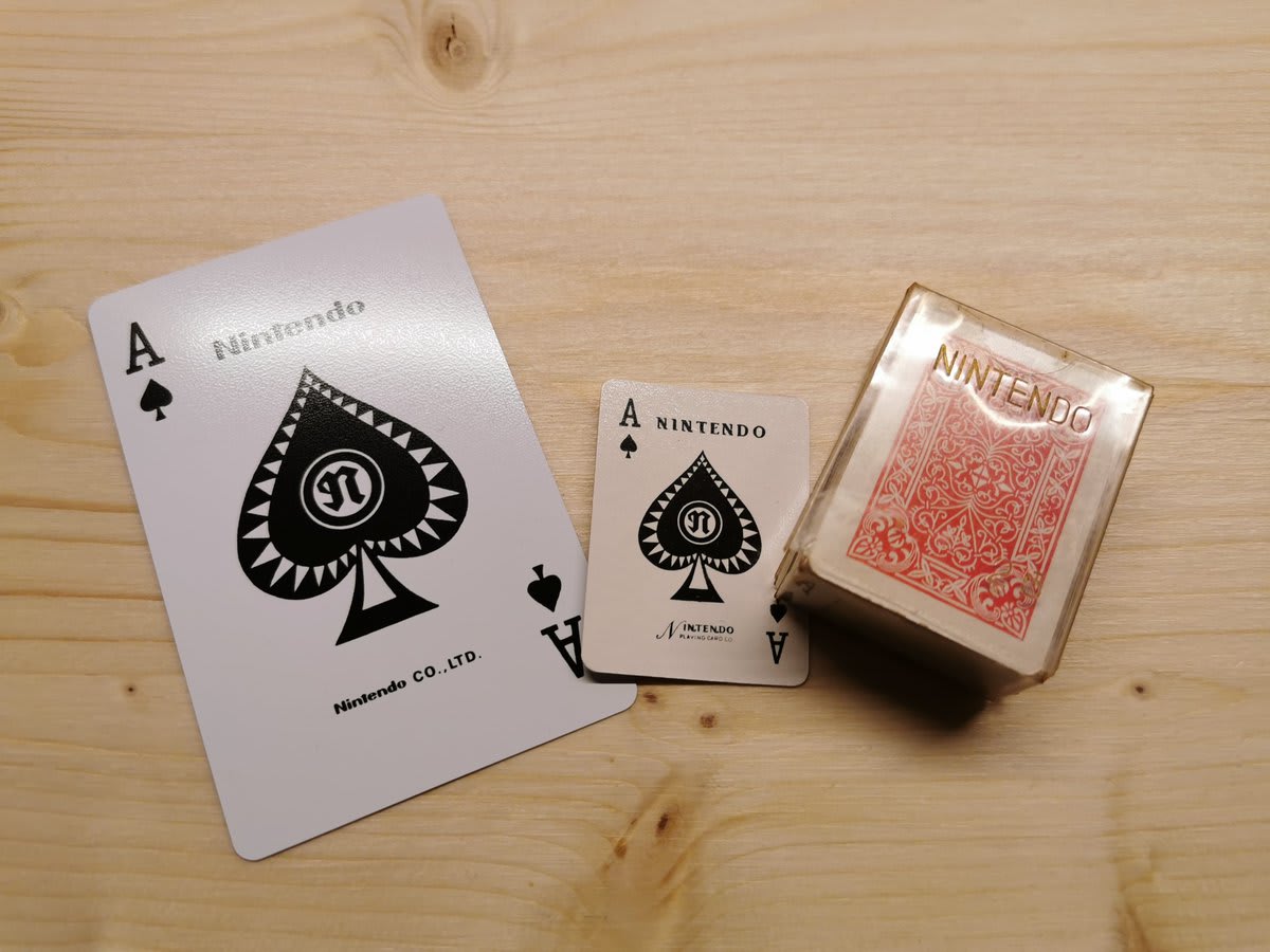 Nintendo miniture playing cards (regular size left for reference)