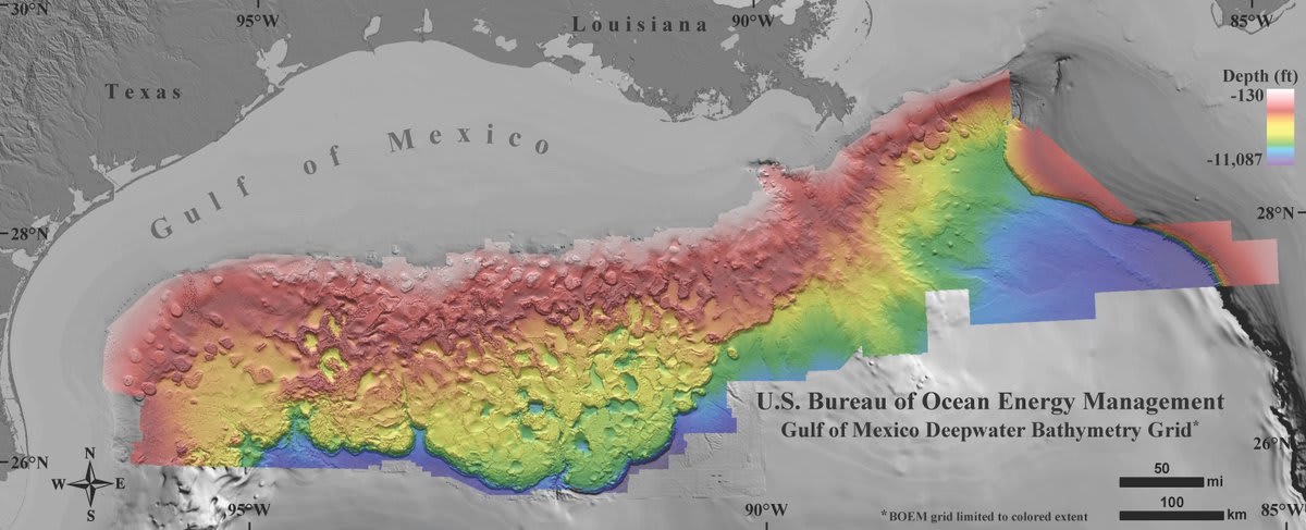 Have you ever wondered what the seafloor looks like? Check out this 3D map from @BOEM_DOI that covers more than 90,000 square miles of the Gulf of Mexico at high resolution. Explore the ocean depths: