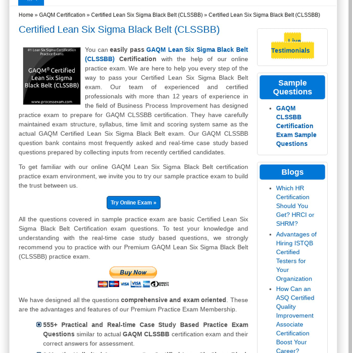GAQM Six Sigma Black Belt (CLSSBB) Certification Sample Questions and Online Practice Exam