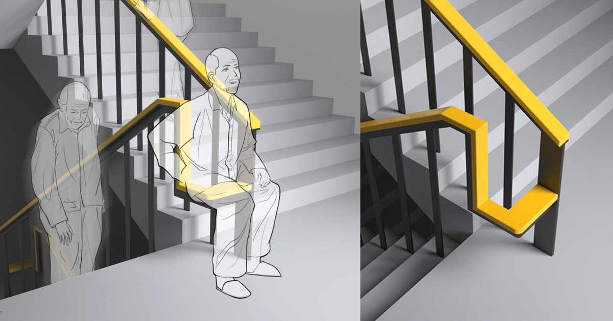 simple handrail redesign lets older users rest for a while when climbing