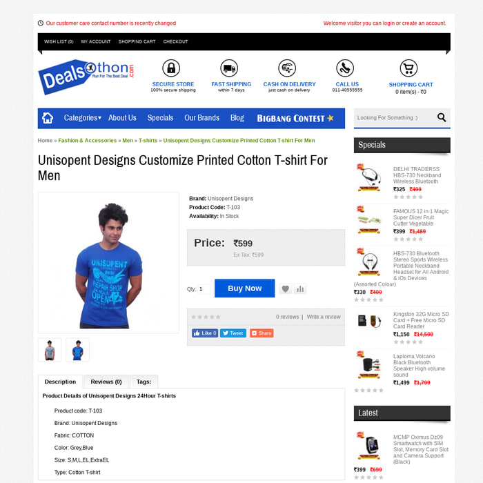 Unisopent Designs Customize Printed Cotton T-shirt For Men
