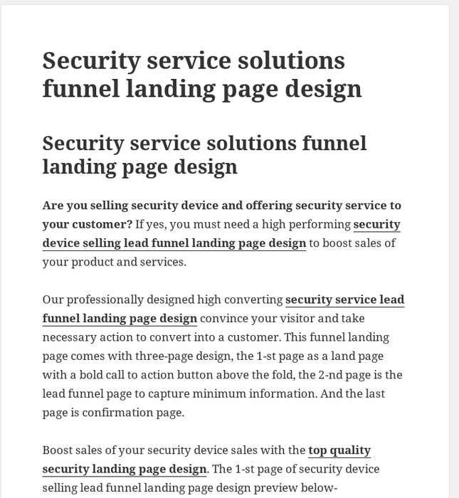 Security service solutions funnel landing page design