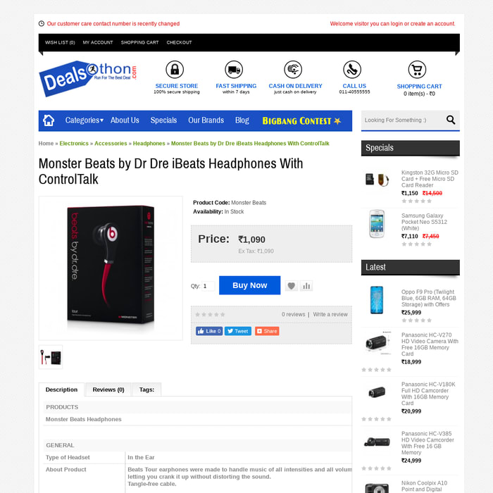 Monster Beats by Dr Dre iBeats Headphones With ControlTalk