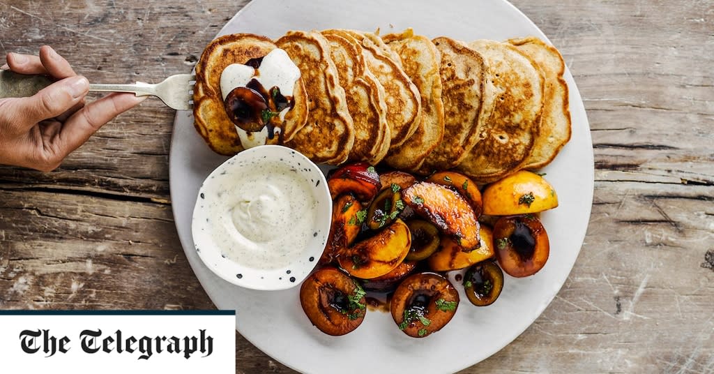 Buttermilk pancakes with balsamic-cured stone fruit recipe