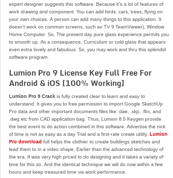 Lumion Pro 9 Crack + Serial Key Free Download 2018 Full [Updated]