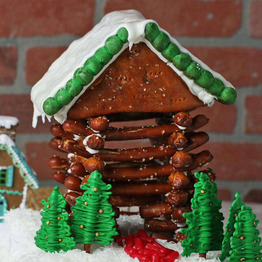 Edible Lincoln Log Cabin With Homemade Pretzels