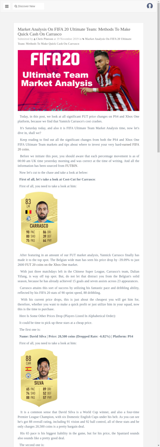 Market Analysis On FIFA 20 Ultimate Team: Methods To Make Quick Cash On Carrasco