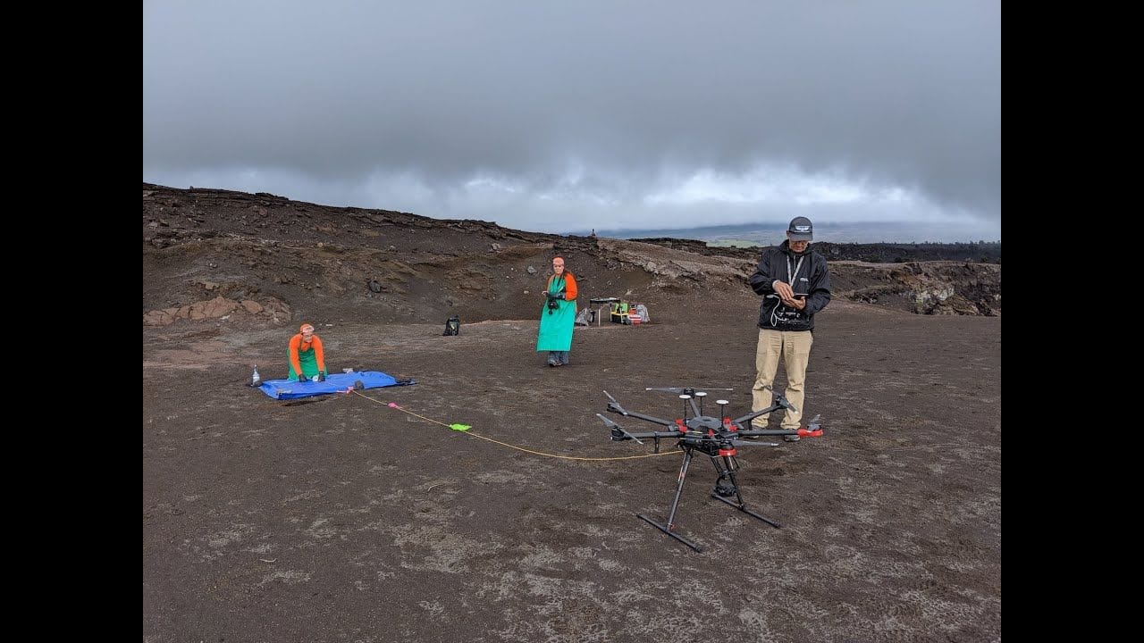 Sampling the water in Halema'uma'u - Kīlauea Volcano