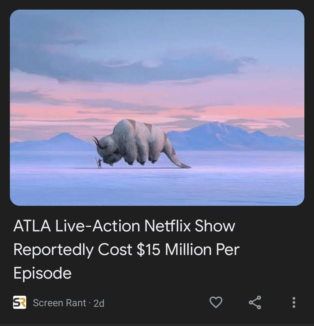ATLA Live action cost 15 MILLION PER EPISODE!
