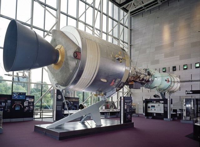 A recreation of the Apollo-Soyuz rendezvous on display in the Space ...